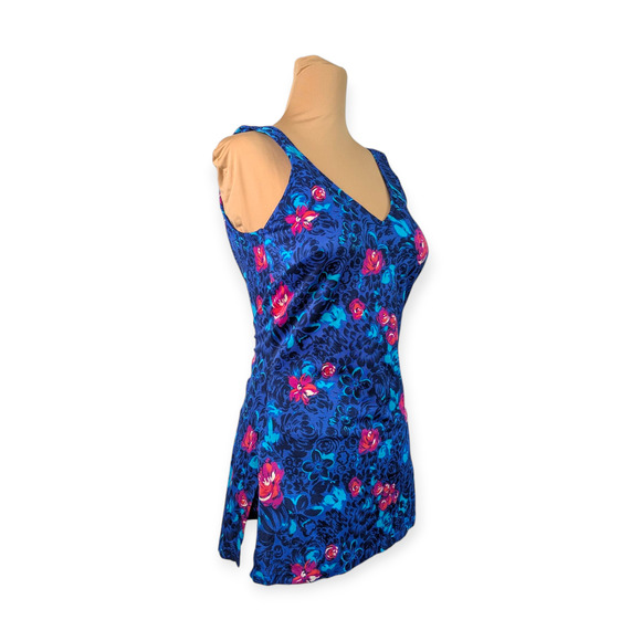 Maxine of Hollywood Vintage Blue Floral Swimsuit with built in bust S/M - Picture 4 of 7